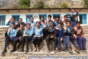 School children wave to their pen friends