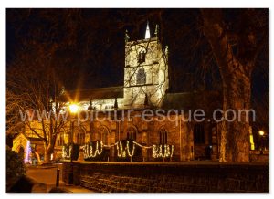 St Johns Church Knaresborough by night Christmas card