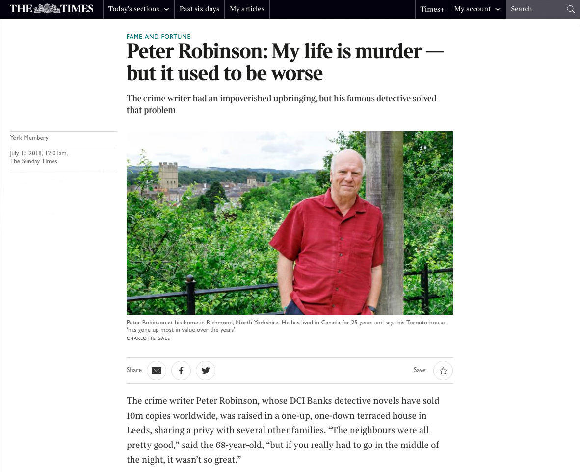 Comission by The Sunday Times - crime writer Peter Robinson (cre