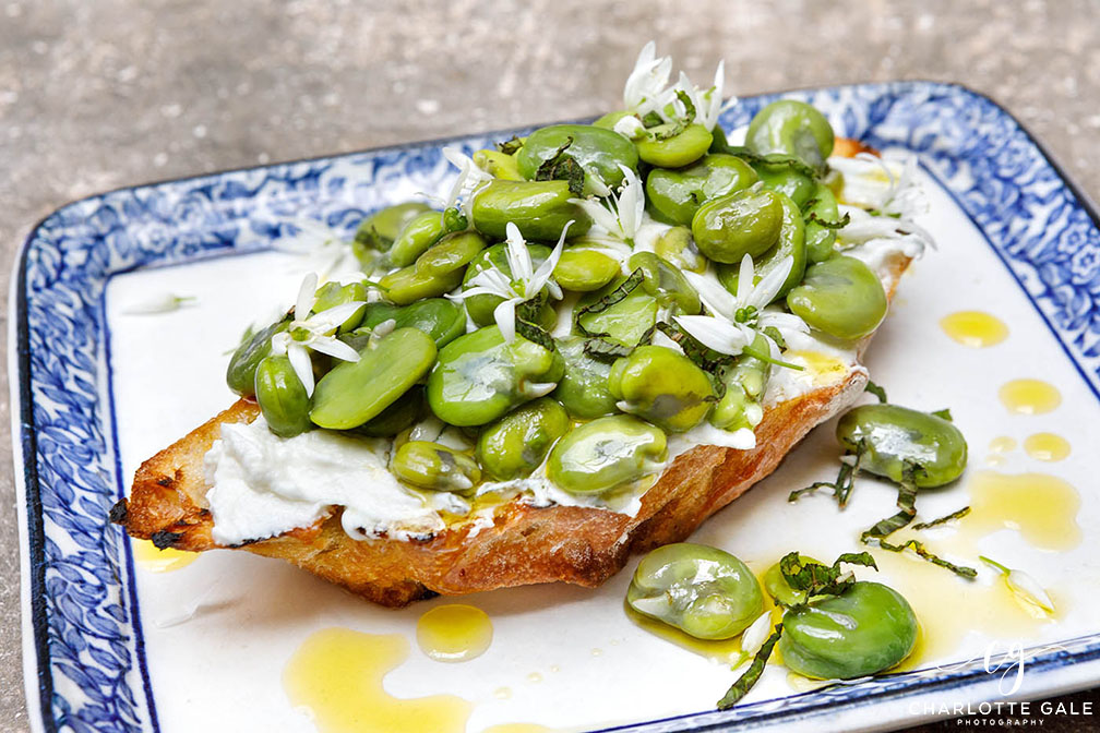 Broad Beans with Minted Goats Cheese on Toast