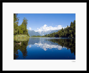 Framed photo of Lake Matheson in New Zealand by Charlotte Gale