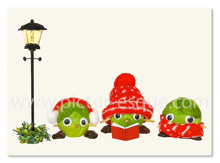 Carol singing sprouts Christmas card by Charlotte Gale Photography