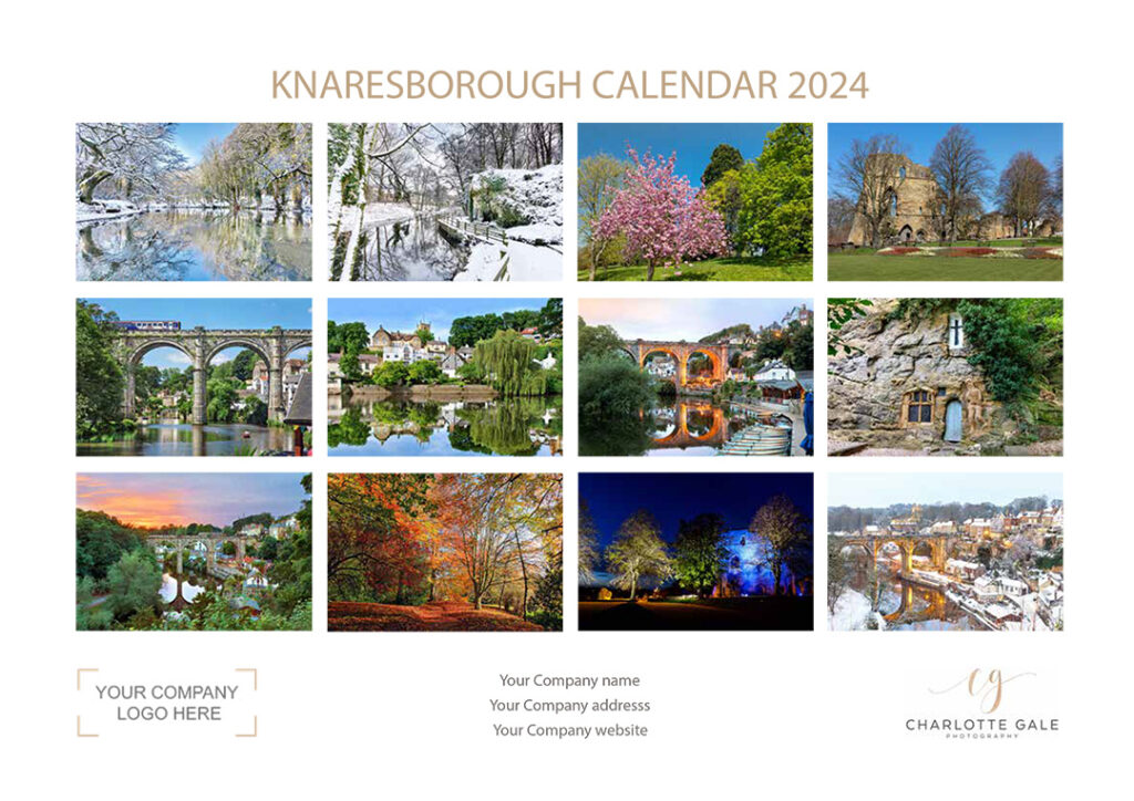 Knaresborough corporate calendar 2024 by Charlotte Gale. Personalised branded Knaresborough calendar for businesses