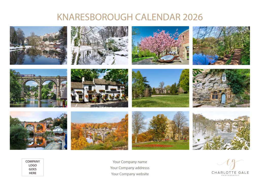 Knaresborough corporate wall calendar with logo personalisation options. Photography by Charlotte Gale