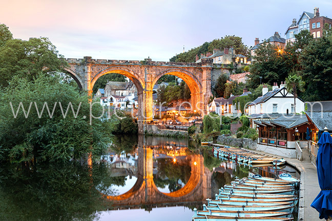 Knaresborough Viaduct Rowing Boats at Sunset photo on canvas and Knaresborough Viaduct Rowing Boats at Sunset framed photo
