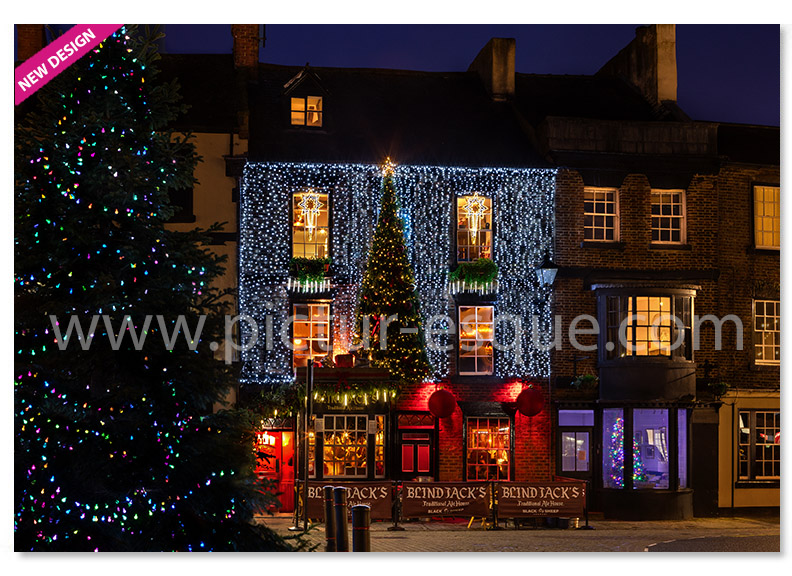 Blind Jacks pub festive lights Luxury Christmas card by Charlotte Gale Photography